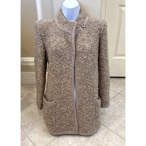VTG I. Magnin Wool Cardigan Women‎ Sz MP? Open Teddy Bear Brown Sweater Career